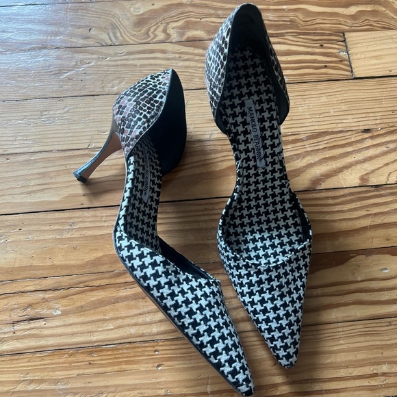 Vintage Houndstooth Animal Print Manolo Blahnik Heels, size 41 - Picture 2 of 7
